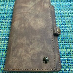 Brown Wallet with Button Closure by Case Me